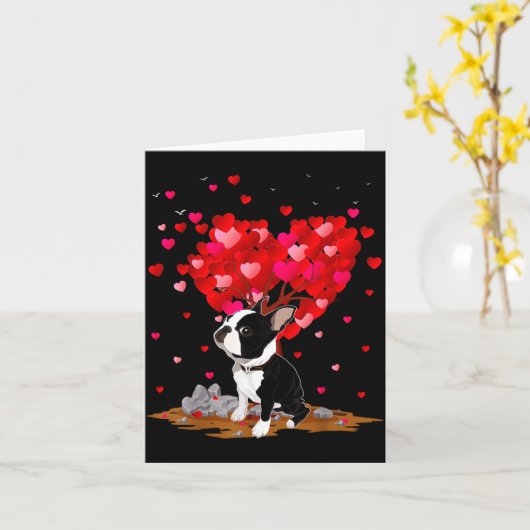 Boston Terrier Lover Heart Shape Boston Terrier Va カード (黄色い花)
