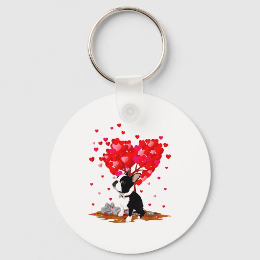 Boston Terrier Lover Heart Shape Boston Terrier Va キーホルダー (正面)