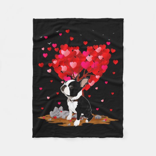 Boston Terrier Lover Heart Shape Boston Terrier Va フリースブランケット (正面)