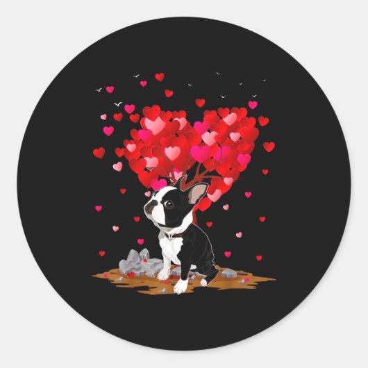 Boston Terrier Lover Heart Shape Boston Terrier Va ラウンドシール (正面)