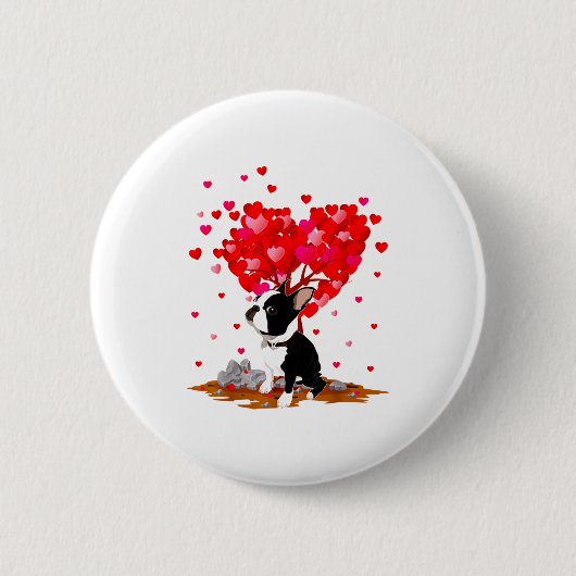 Boston Terrier Lover Heart Shape Boston Terrier Va 缶バッジ (正面)