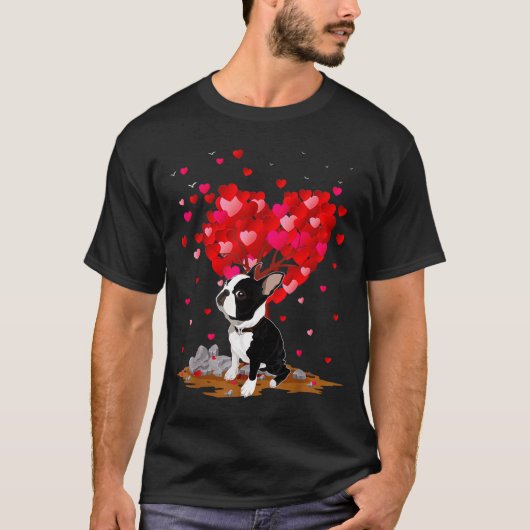 Boston Terrier Lover Heart Shape Boston Terrier Va Tシャツ (正面)