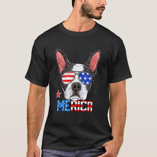Boston Terrier Merica 4th of July  Men Boys Dog Pu Tシャツ (正面)