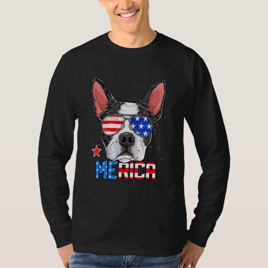 Boston Terrier Merica 4th of July  Men Boys Dog Pu Tシャツ (正面)