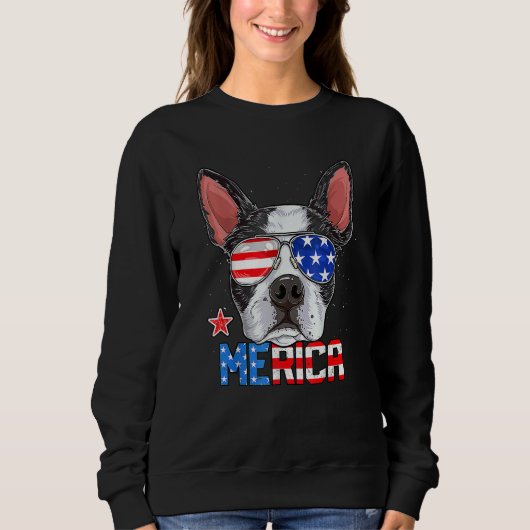 Boston Terrier Merica 4th Of July Men Boys Dog Pup スウェットシャツ (正面)