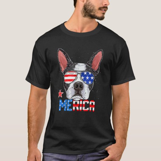 Boston Terrier Merica 4th Of July Men Boys Dog Pup Tシャツ (正面)