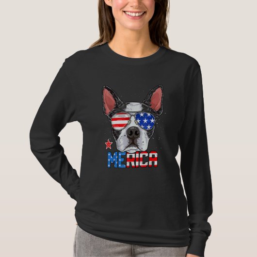 Boston Terrier Merica 4th Of July Men Boys Dog Pup Tシャツ (正面)