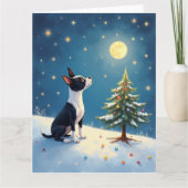 Boston Terrier Midnight Star-Gazing Christmas カード (正面)