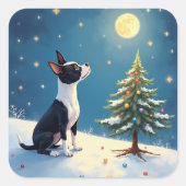 Boston Terrier Midnight Star-Gazing Christmas スクエアシール (正面)