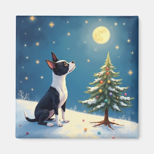 Boston Terrier Midnight Star-Gazing Christmas マグネット (正面)