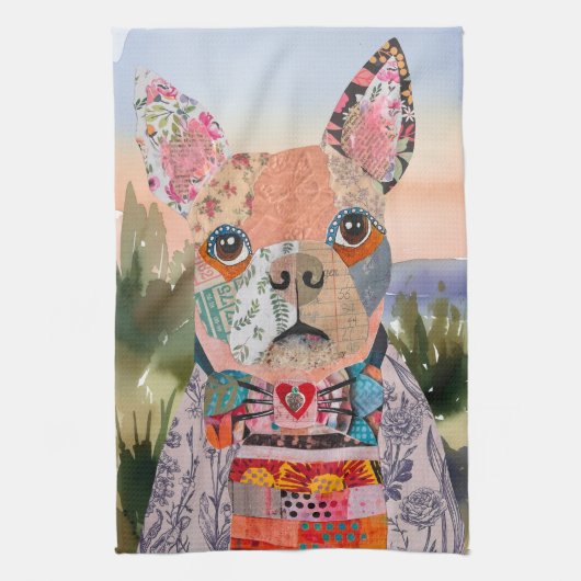 Boston Terrier Mixed Media Dog Kitchen Towel キッチンタオル (縦)