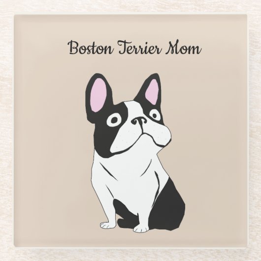 Boston terrier mom ガラスコースター (正面)