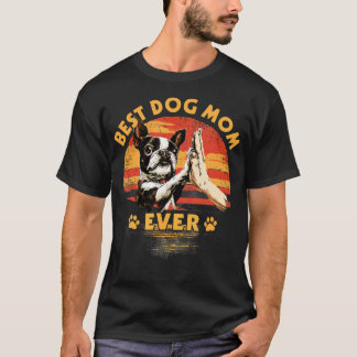 Boston Terrier Mom Retro Sunset Funny Dog Tシャツ