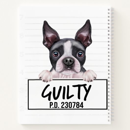 Boston Terrier Mugshot Guilty Dog ノートブック (裏面)