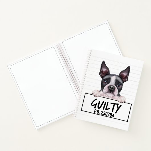 Boston Terrier Mugshot Guilty Dog ノートブック (内部)