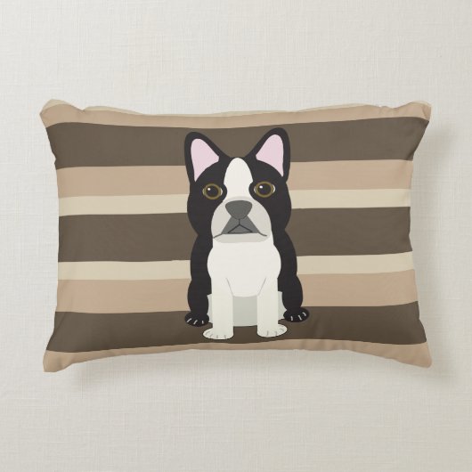Boston Terrier Neutral striped  アクセントクッション (正面)