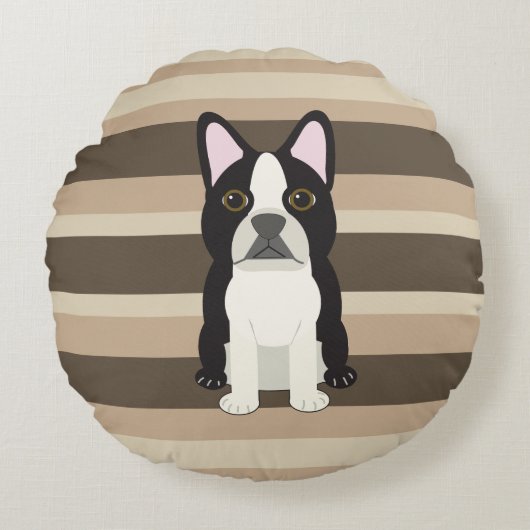 Boston Terrier Neutral striped  ラウンドクッション (正面)