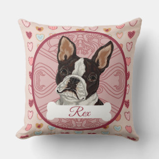 Boston Terrier Personalize Valenting Heart Pillow クッション