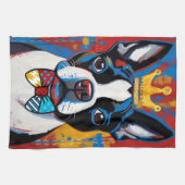 Boston Terrier Pop Art Kitchen Towel キッチンタオル (横)