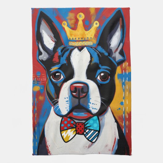 Boston Terrier Pop Art Kitchen Towel キッチンタオル (縦)