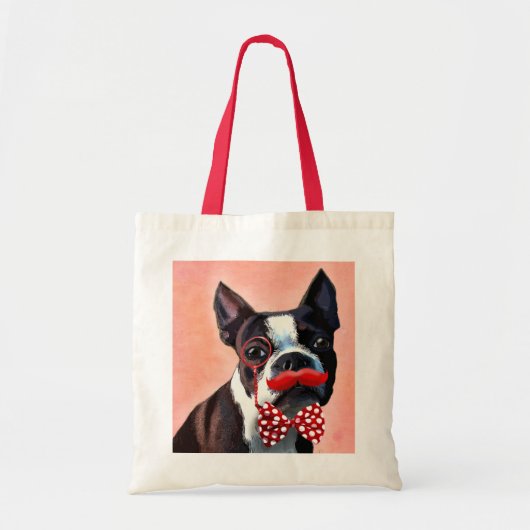 Boston Terrier Portrait with Red Bow Tie and 3 トートバッグ (正面)