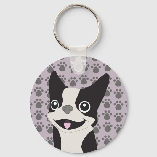 Boston Terrier, Purple lavender キーホルダー (正面)