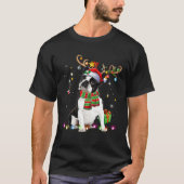 Boston Terrier Reindder Santa Hat Christmas Tree L Tシャツ (正面)