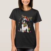 Boston Terrier Reindder Santa Hat Christmas Tree L Tシャツ (正面)
