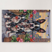 Boston Terrier Rooftop Garden Art ジグソーパズル (横)