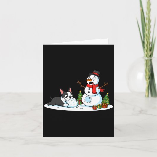 Boston Terrier Snowman Christmas Tree Xmas Womens  カード (正面)
