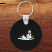 Boston Terrier Snowman Christmas Tree Xmas Womens  キーホルダー (正面)