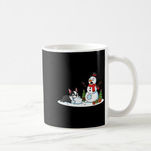 Boston Terrier Snowman Christmas Tree Xmas Womens  コーヒーマグカップ (右)