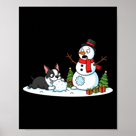 Boston Terrier Snowman Christmas Tree Xmas Womens  ポスター (正面)