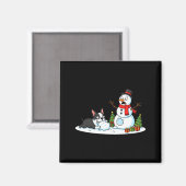 Boston Terrier Snowman Christmas Tree Xmas Womens  マグネット (正面/裏面)