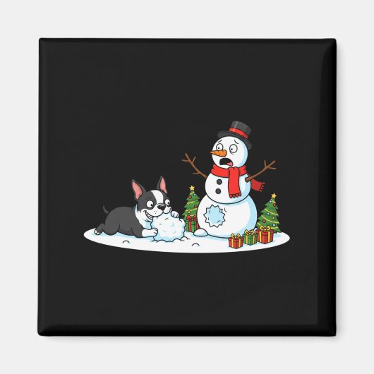Boston Terrier Snowman Christmas Tree Xmas Womens  マグネット (正面)