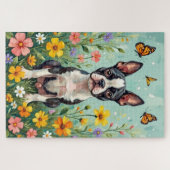 Boston Terrier Spring Botanical Garden Dog ジグソーパズル (横)