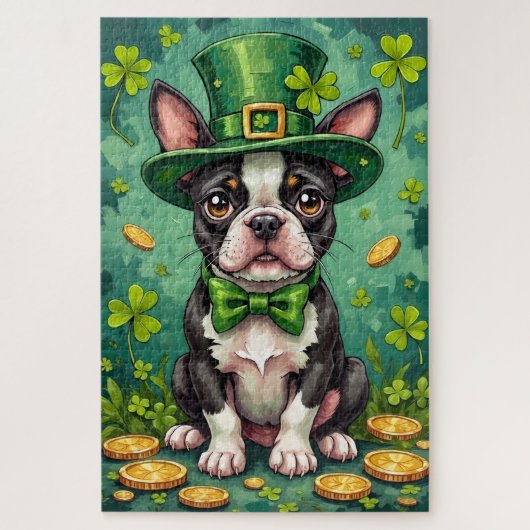 Boston Terrier St Patrick’s Day Funny Lucky Dog ジグソーパズル (縦)