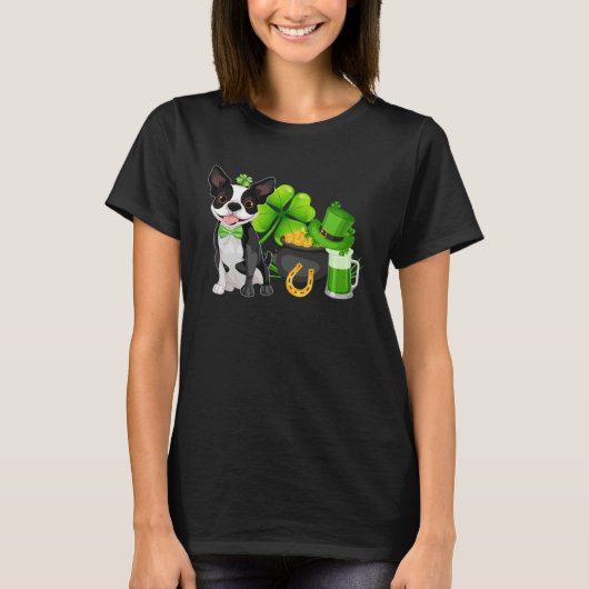 Boston Terrier St Patrick s Day Irish C  Dog Tシャツ (正面)