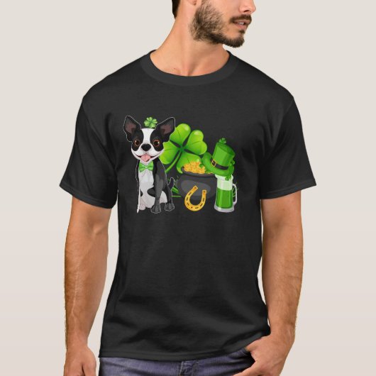 Boston Terrier St Patrick s Day Irish C  Dog Tシャツ (正面)