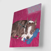 Boston Terrier Staying on Red Couch – デジタル絵を描 スクエア壁時計 (傾斜)