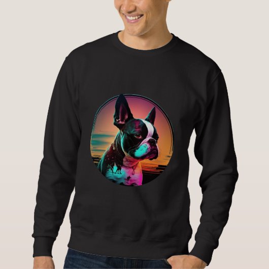 Boston Terrier Synthwave 80s Retrowave Aesthetic   スウェットシャツ (正面)