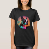 Boston Terrier Synthwave 80s Retrowave Aesthetic Tシャツ (正面)
