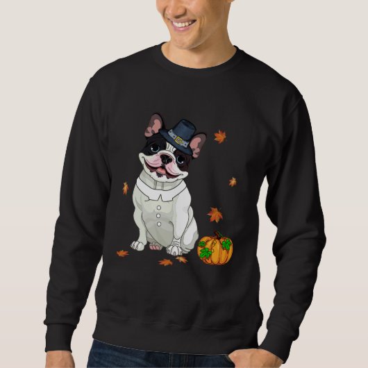 Boston Terrier Thanksgiving Costume Pilgrim Turkey スウェットシャツ (正面)