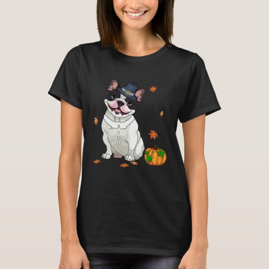Boston Terrier Thanksgiving Costume Pilgrim Turkey Tシャツ (正面)