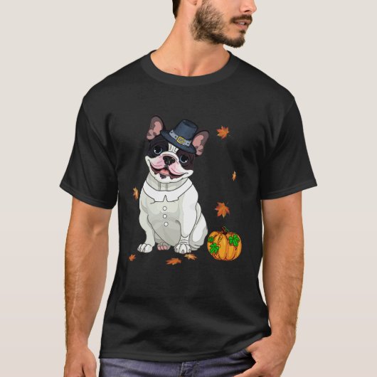 Boston Terrier Thanksgiving Costume Pilgrim Turkey Tシャツ (正面)