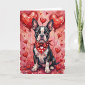 Boston Terrier Valentine’s Day Dog with Hearts Red カード (正面)