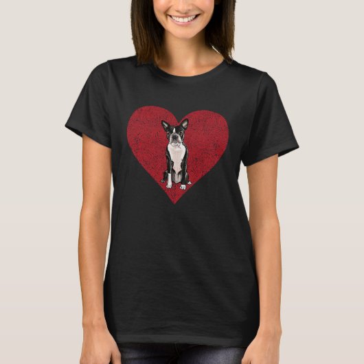 Boston Terrier Valentines Day Dog Love Fingerprint Tシャツ (正面)