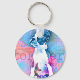 Boston Terrier Watercolor Digital Art キーホルダー