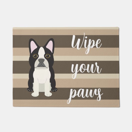 Boston Terrier Wipe your paws Neutral striped  ドアマット (正面)