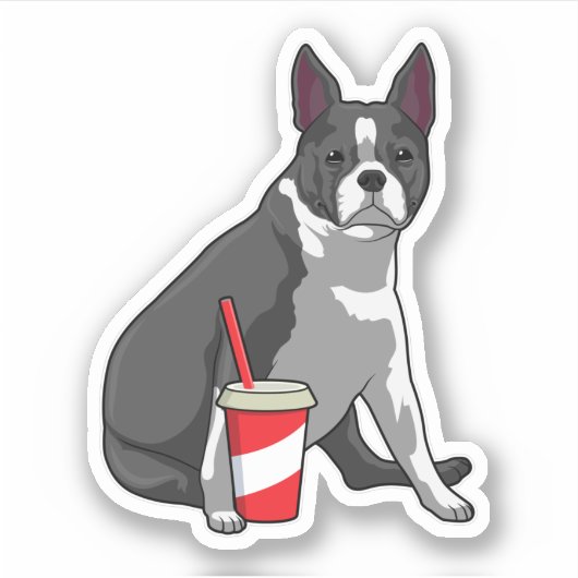 Boston Terrier with Drink シール (正面)